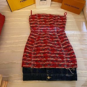 DSquared2 Mini Dress Plaid With Denim Bottom